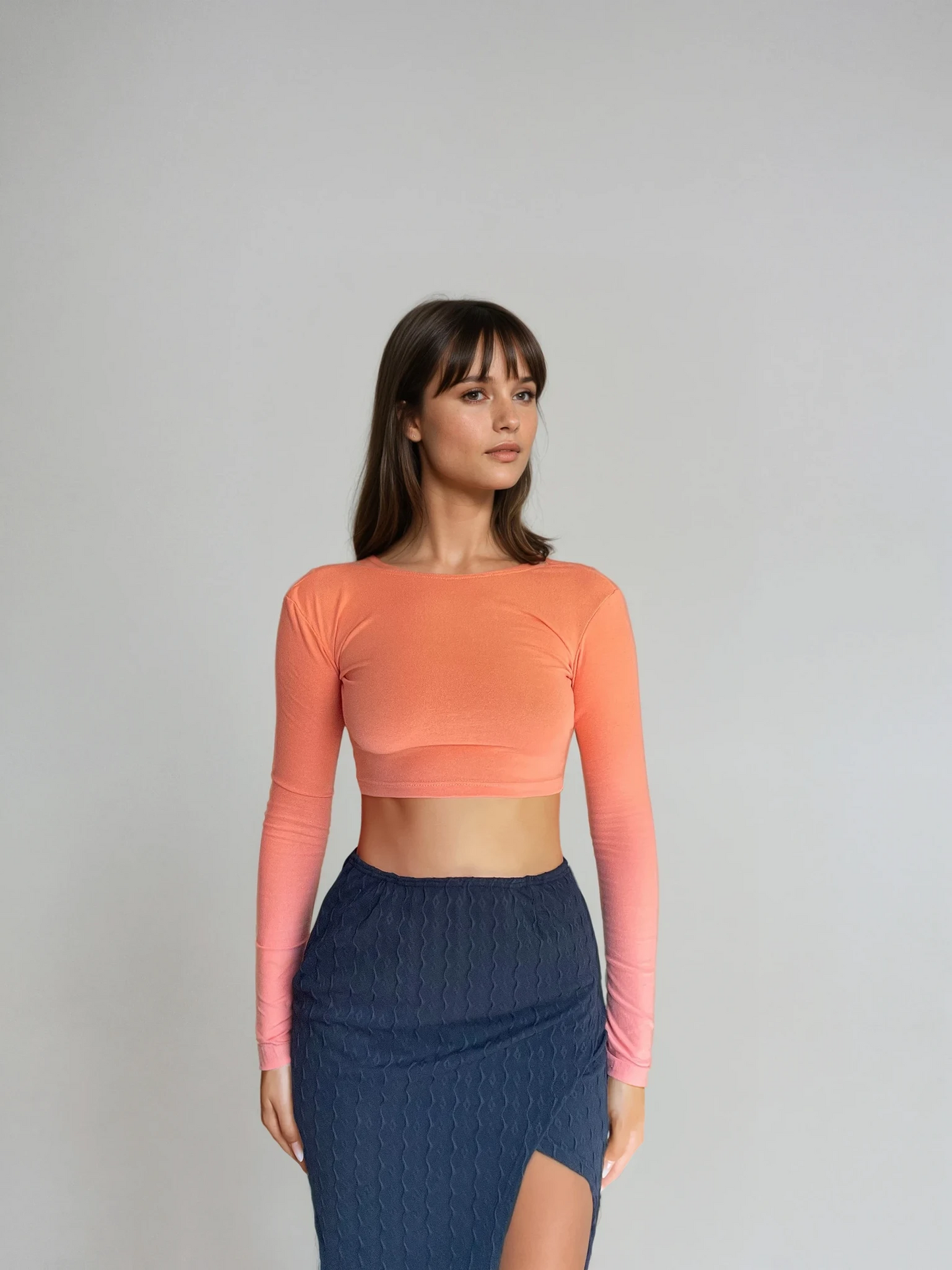Long Sleeve Open Back Apricot Crop Top