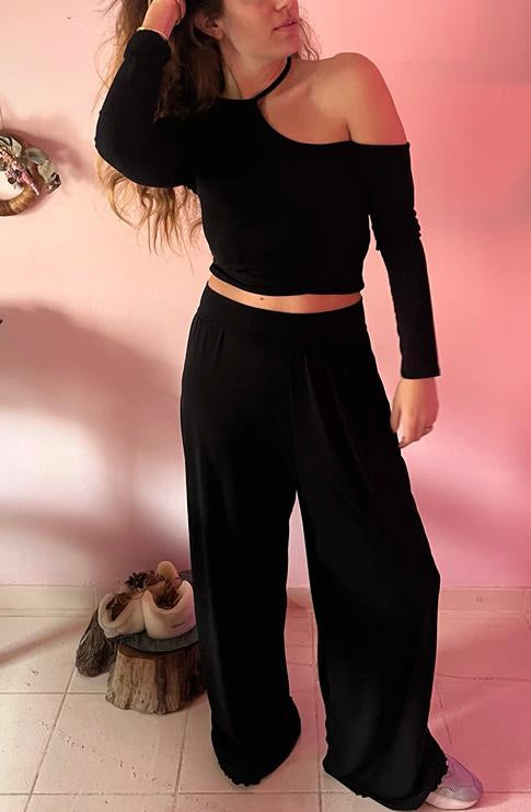 One Shoulder Black Top