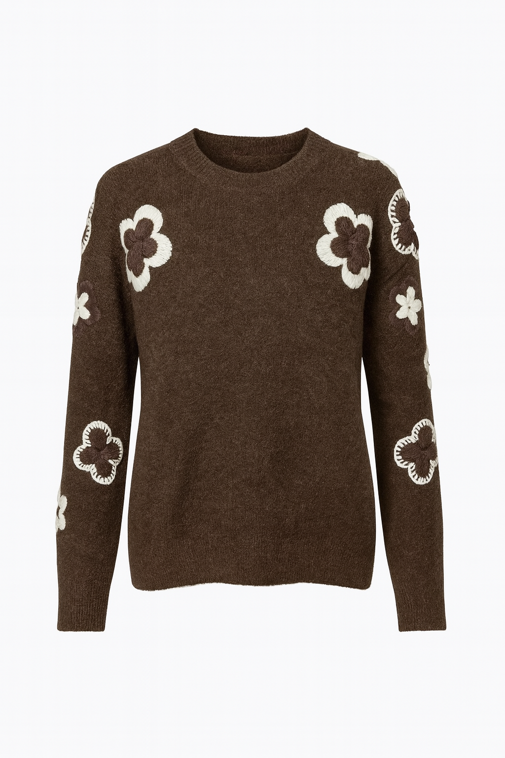 Embroidered Brown Knitwear Sweater