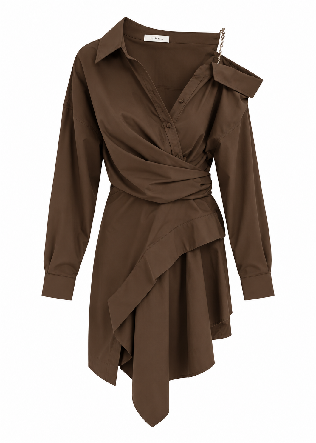 Chocolate Brown Asymmetrical Shirt Dress