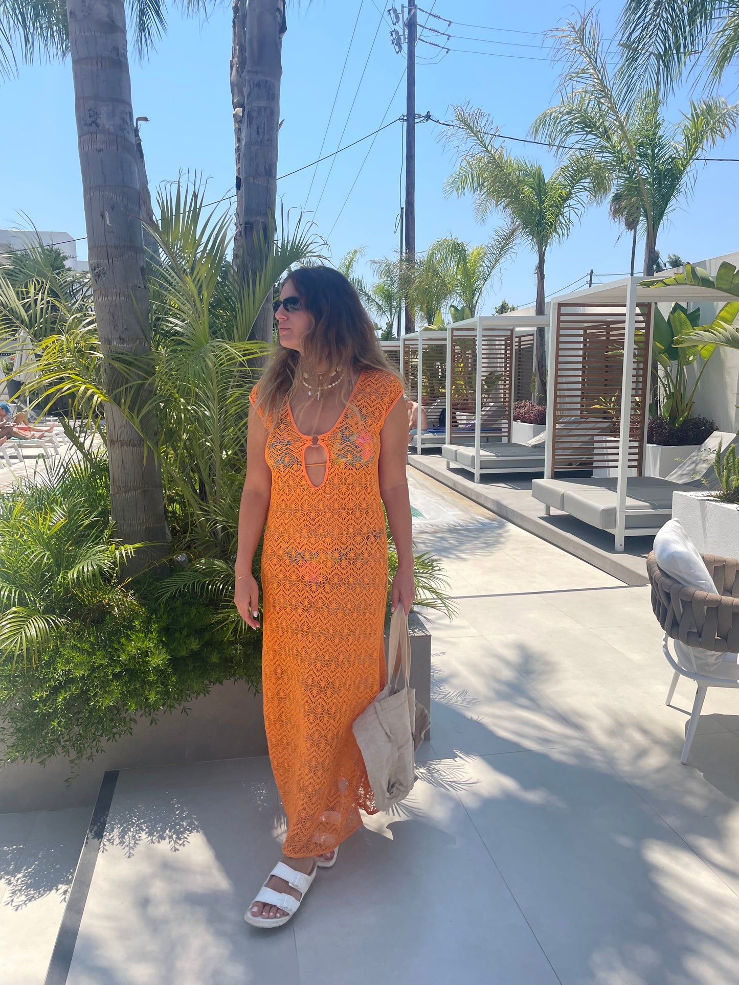 Sunset Crochet Cover-Up Dress – Orange Flame