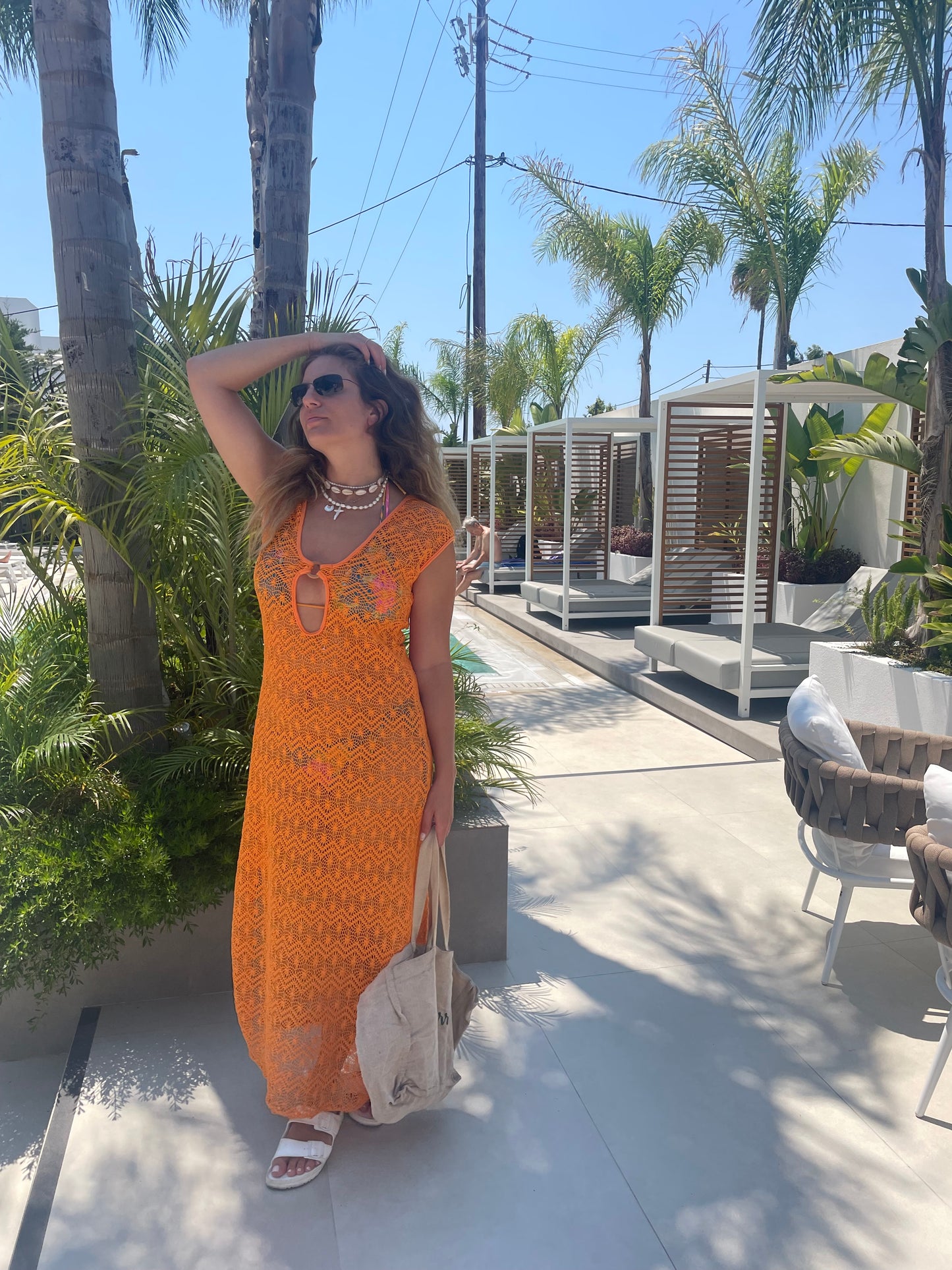 Sunset Crochet Cover-Up Dress – Orange Flame