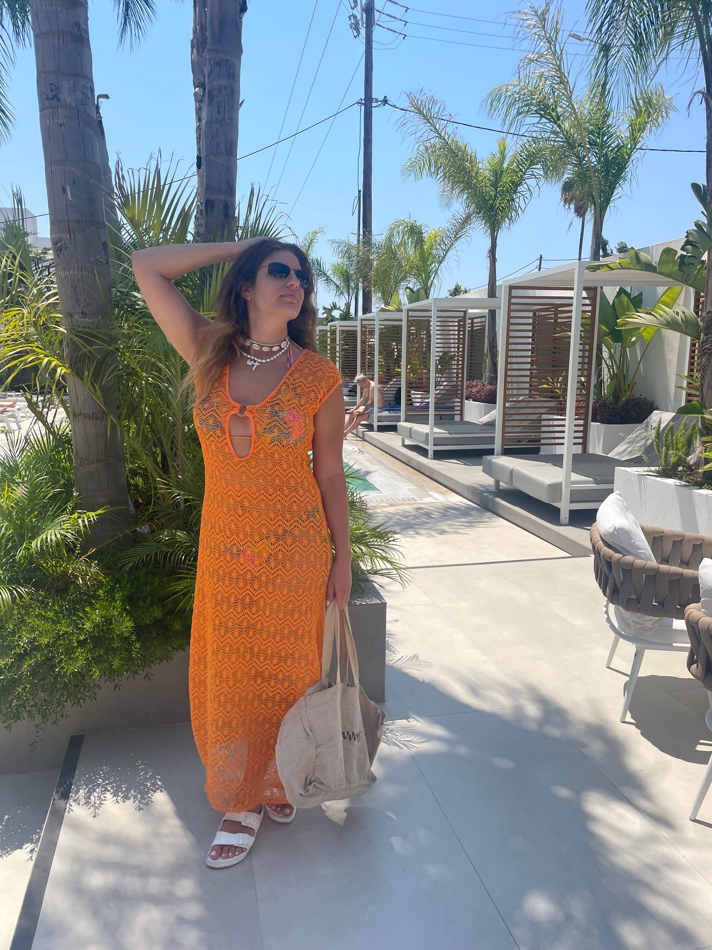 Sunset Crochet Cover-Up Dress – Orange Flame
