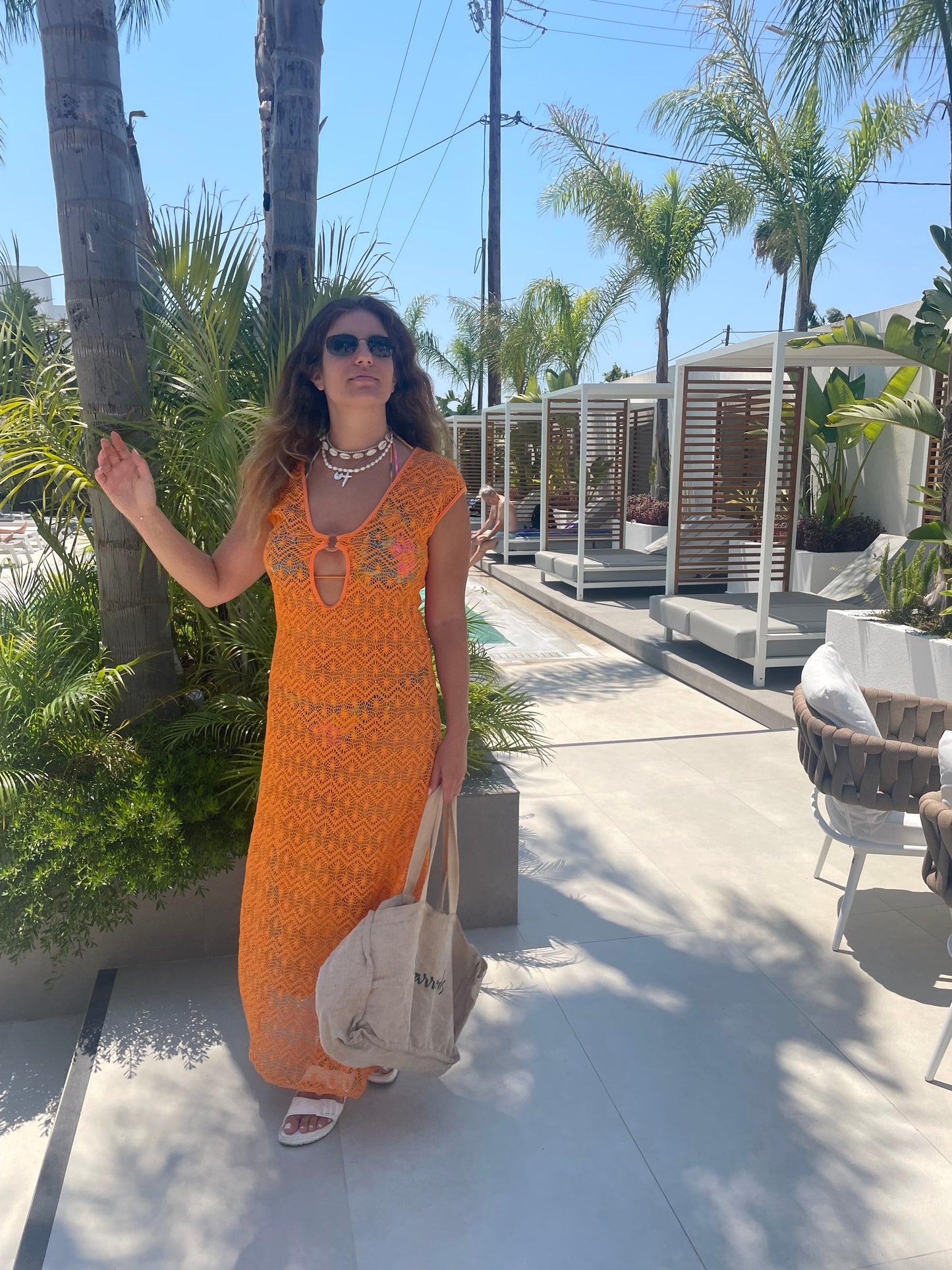 Sunset Crochet Cover-Up Dress – Orange Flame