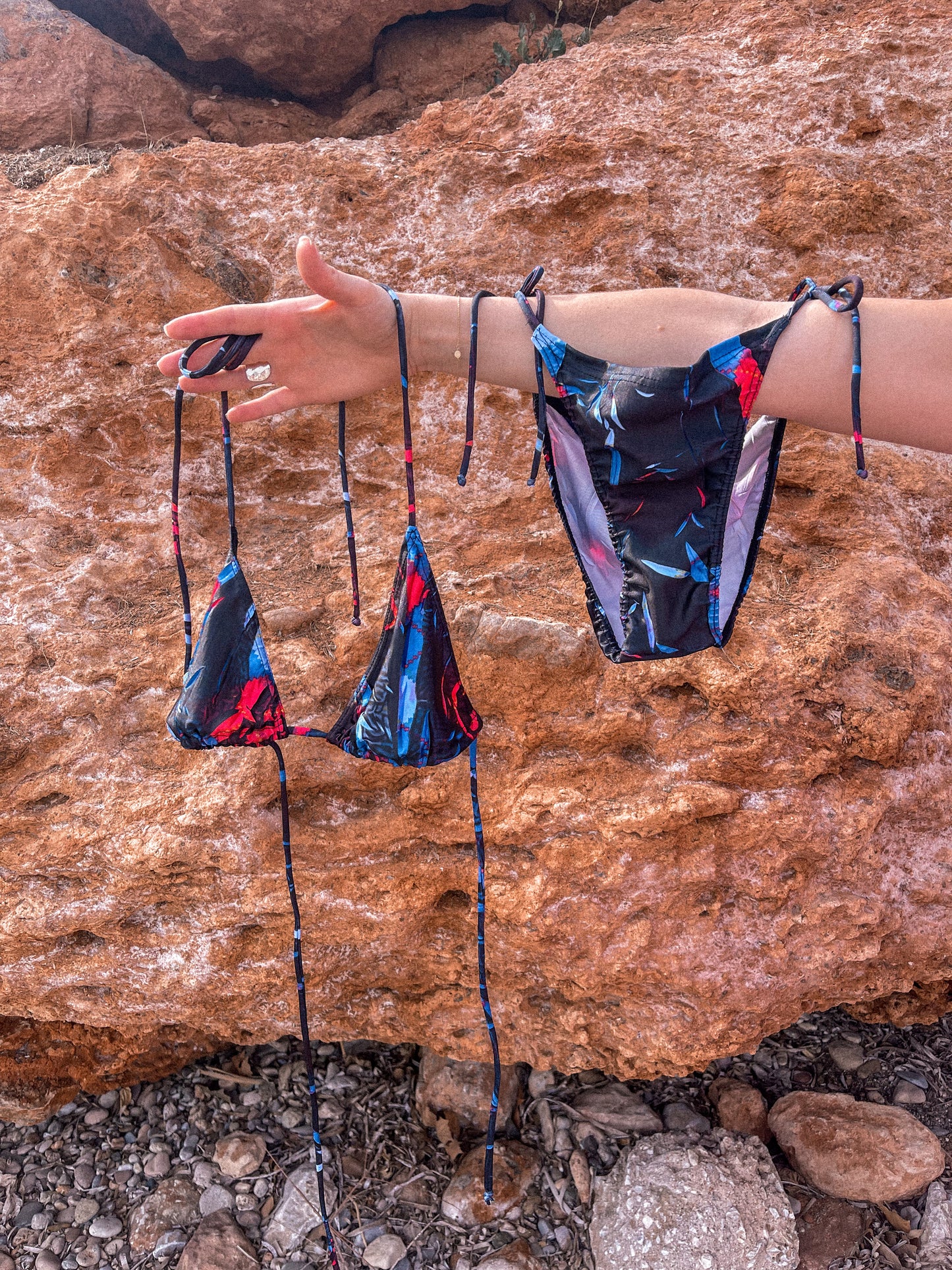 Midnight Bloom Tropical side ties Bikini Bottom