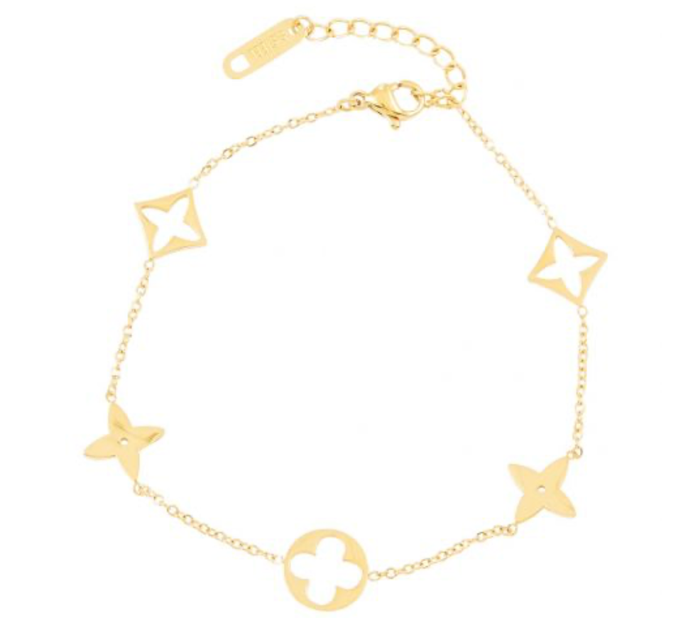 Gold Stainless Steel Bracelet with Mixed Cross Charms