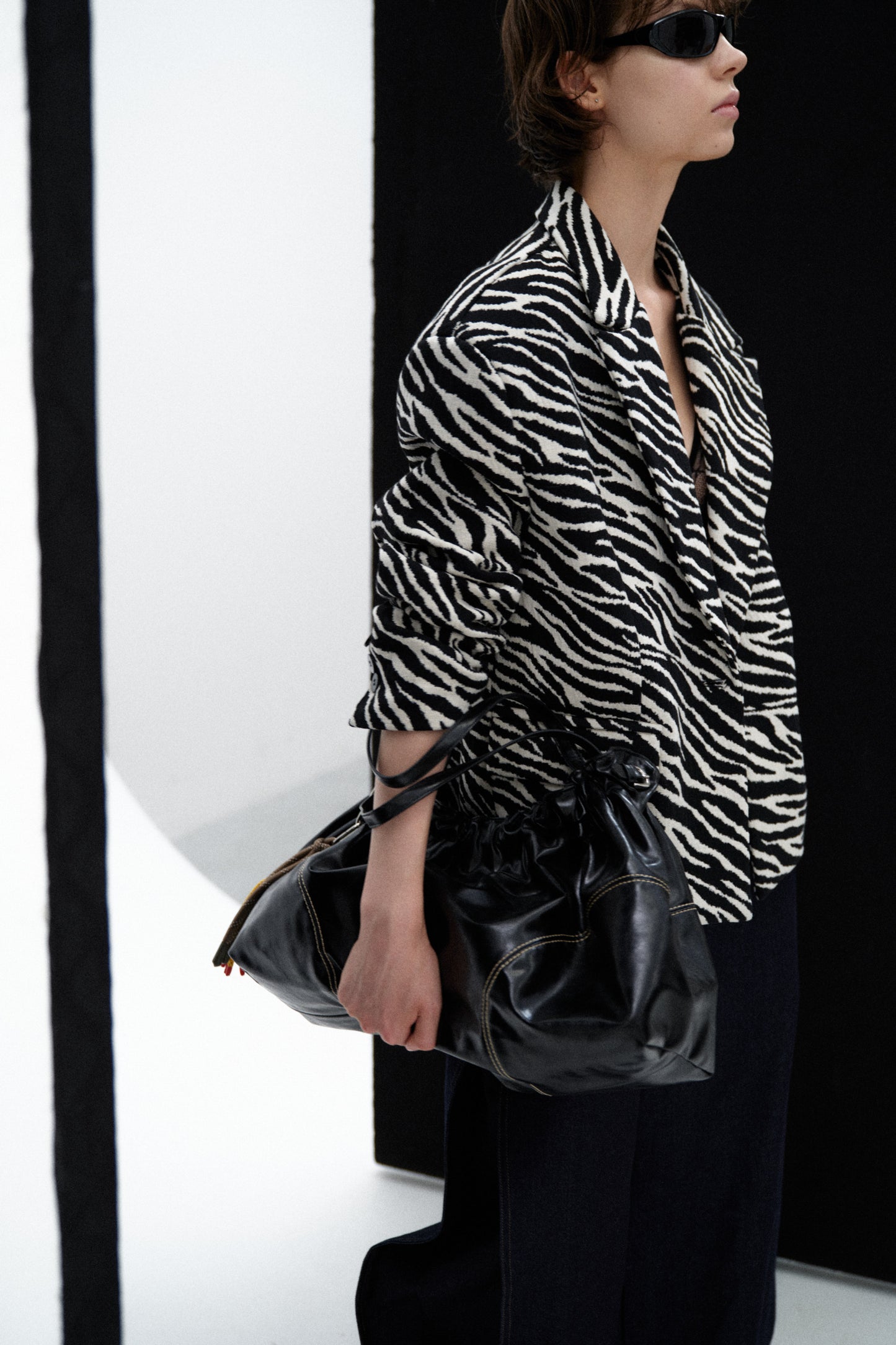 Animalier Pattern Blazer with Padded Shoulders