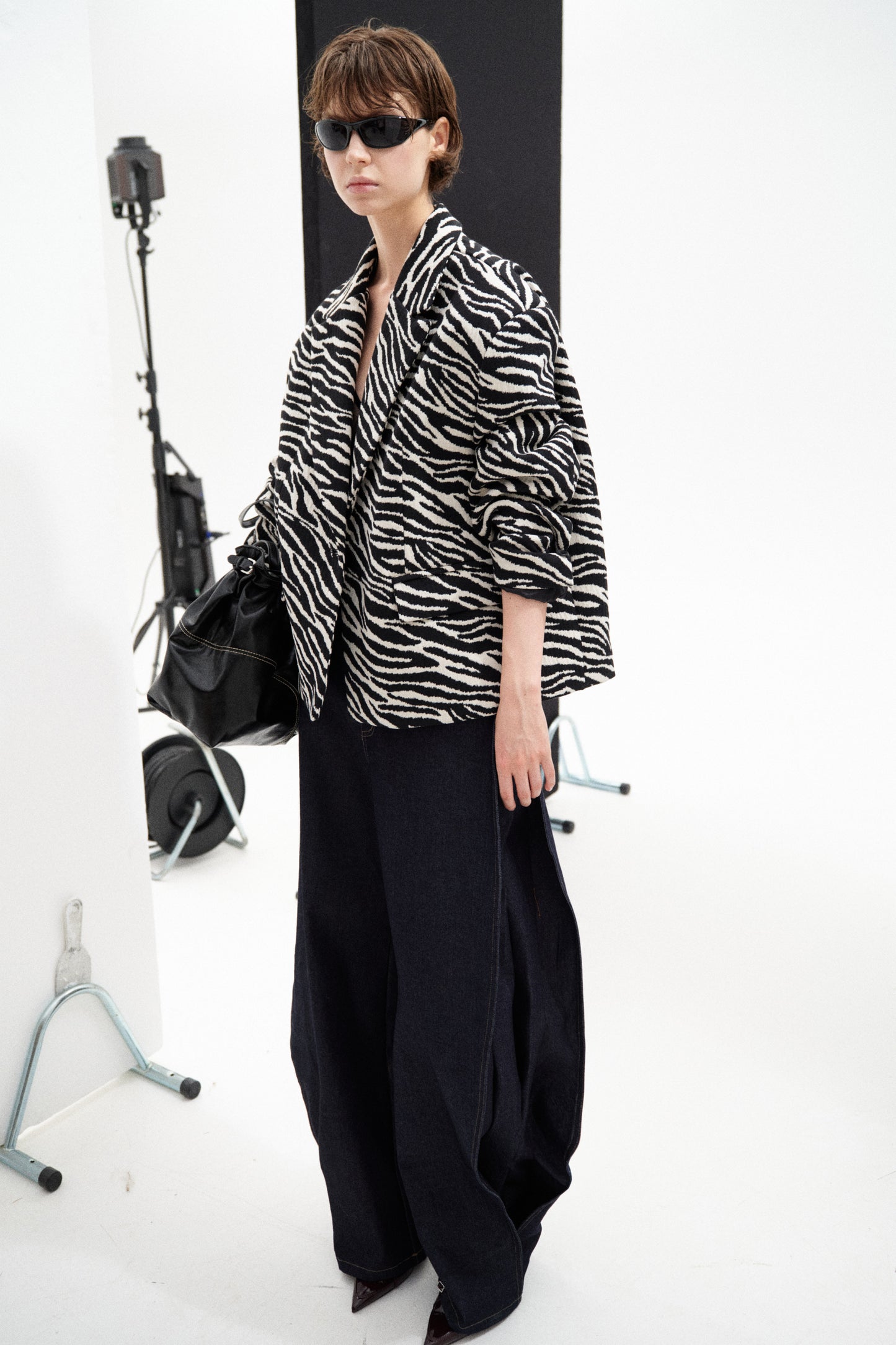 Animalier Pattern Blazer with Padded Shoulders