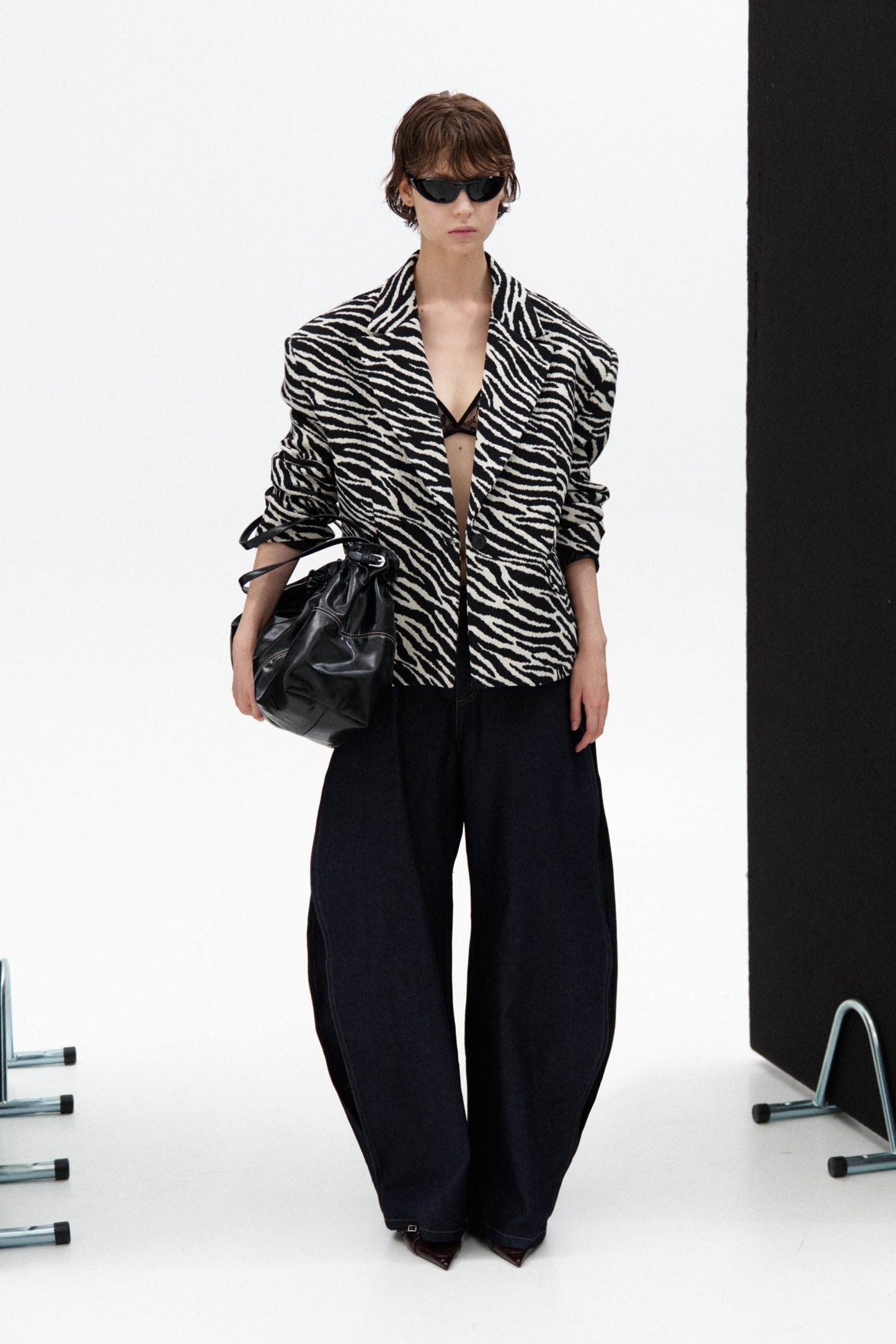 Animalier Pattern Blazer with Padded Shoulders