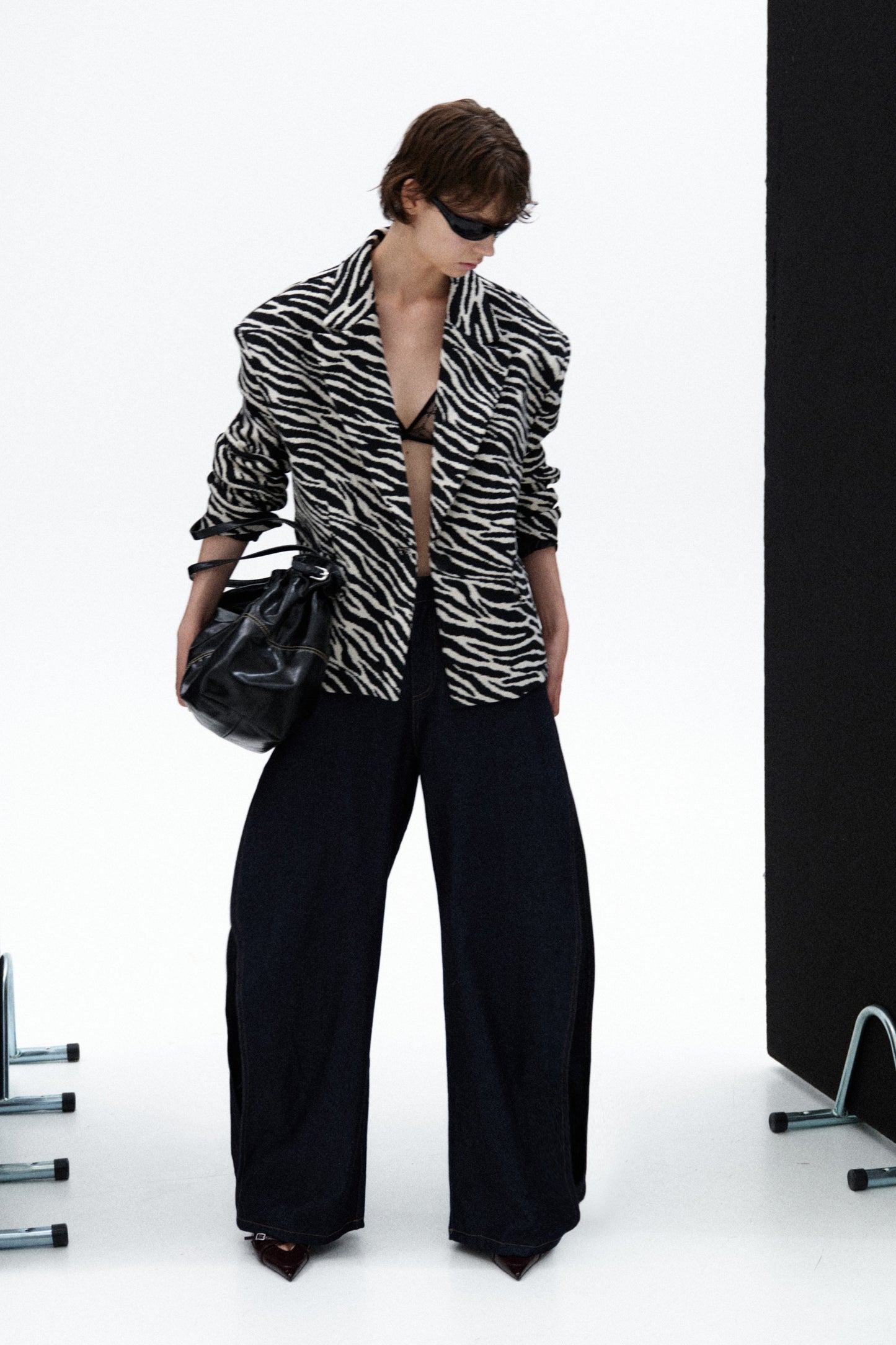 Animalier Pattern Blazer with Padded Shoulders