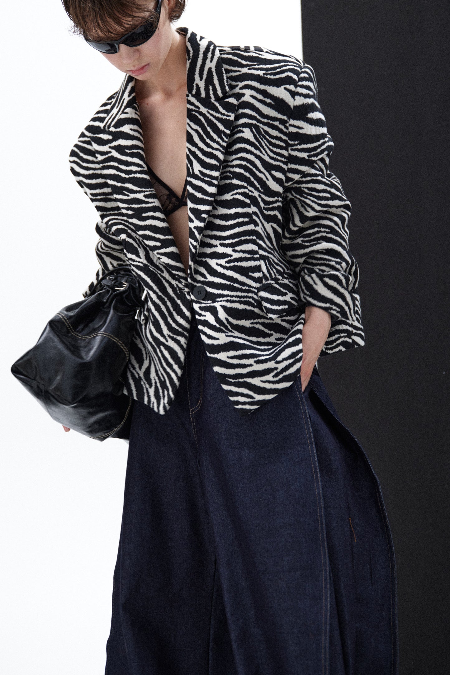 Animalier Pattern Blazer with Padded Shoulders