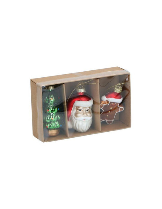 Set of 3 Glass Christmas Ornaments – Santa, Tree & Gingerbread Man