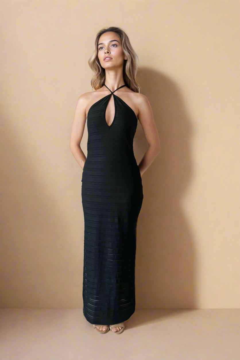 Maren Black Maxi Open Back Dress