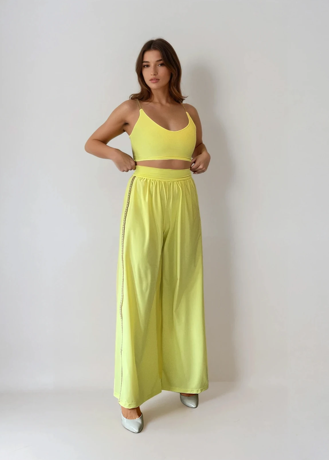 Gali Yellow Crop Top and Wide Leg Trousers Set