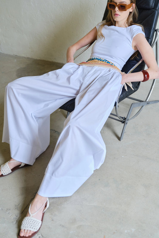 Wide-Leg Trousers with Contrasting Scarf