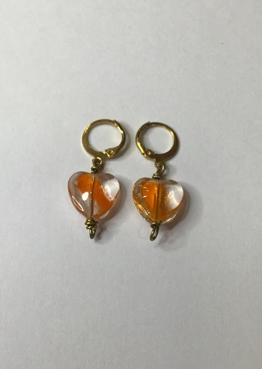 Heart Earrings with Orange Details