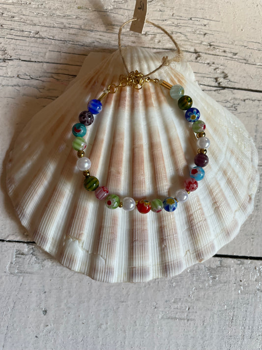 Handmade Pearl Beaded Pendant Bracelet
