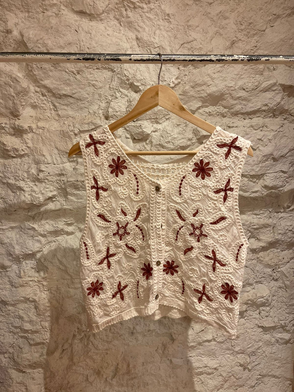 Boho Crochet Vest with Floral Embroidery