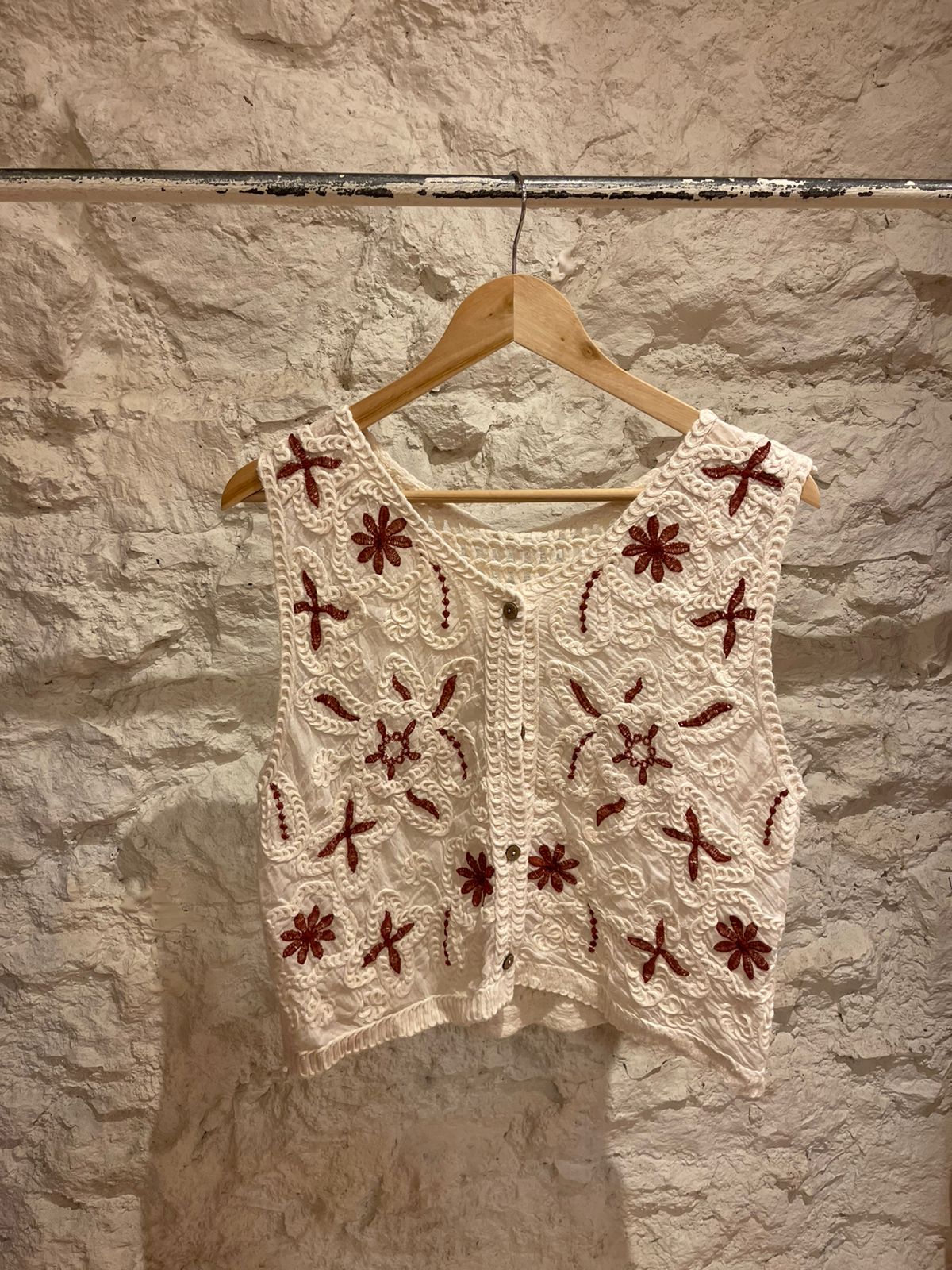 Boho Crochet Vest with Floral Embroidery