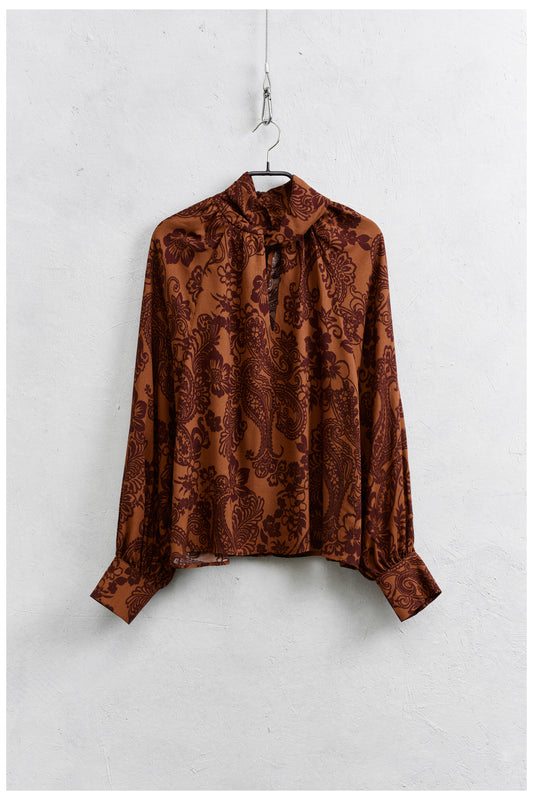 Printed Viscose Blouse with Crossover Neck