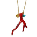 Kokkino — Red Coral Branch Pendant Necklace with Turquoise & Gold