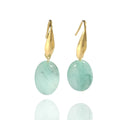 Thaleia — Aquamarine Stone Drop Earrings with Gold Leaf Hooks