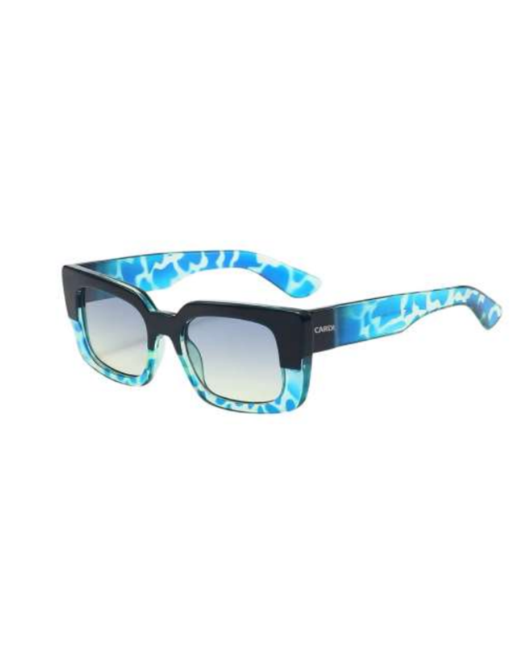 JULIA — Black & Blue Tortoise Square Sunglasses with Blue-Lime Lenses
