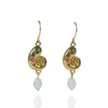 Kochyli — Gold Nautilus Spiral Earrings with Enamel & Crystal Drop