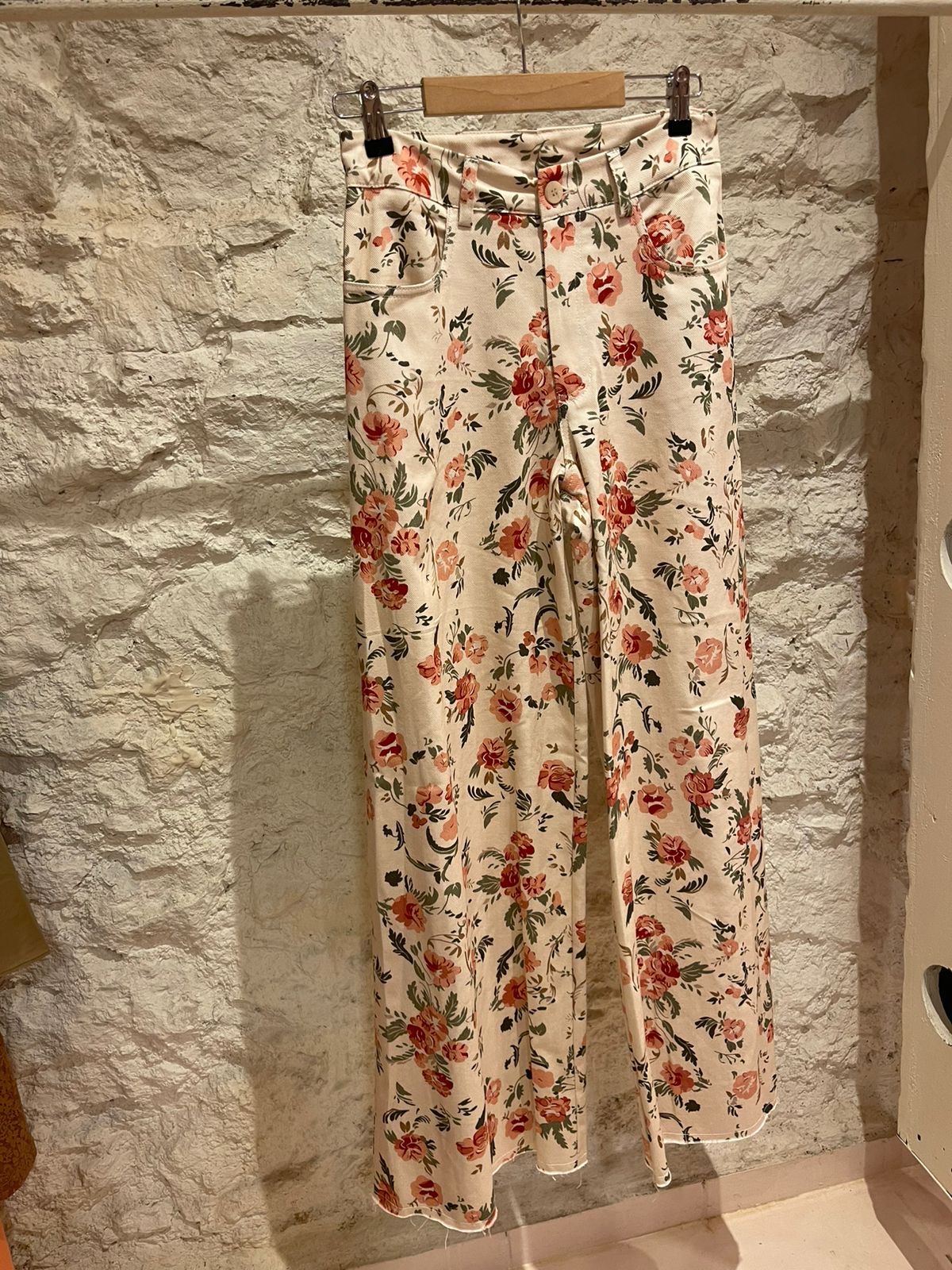 Floral Wide-Leg Denim Pants