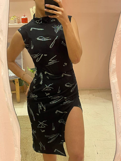 Sleek Noir Glitter Bodysuit Sleeveless