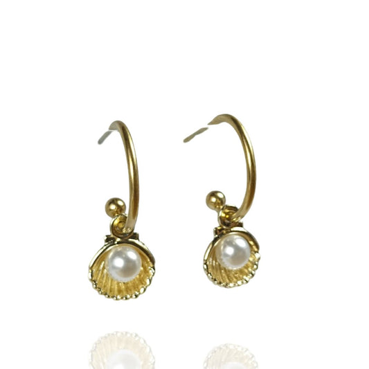 Shell Pearl Earring Hoops