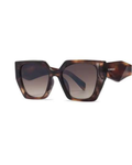 CLAIRE — Brown Marble Angular Square Sunglasses with Dark Brown Lenses