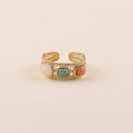Ring - 3 natural square stones: Gold / TA / Aventurine Orange