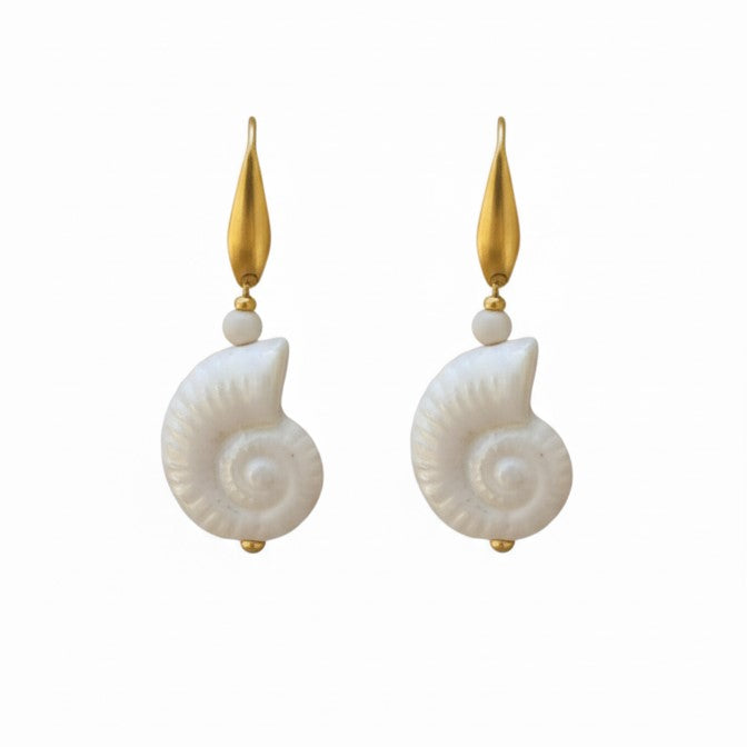 Shell & Pearl Drop Earrings with Gold-Tone Hooks