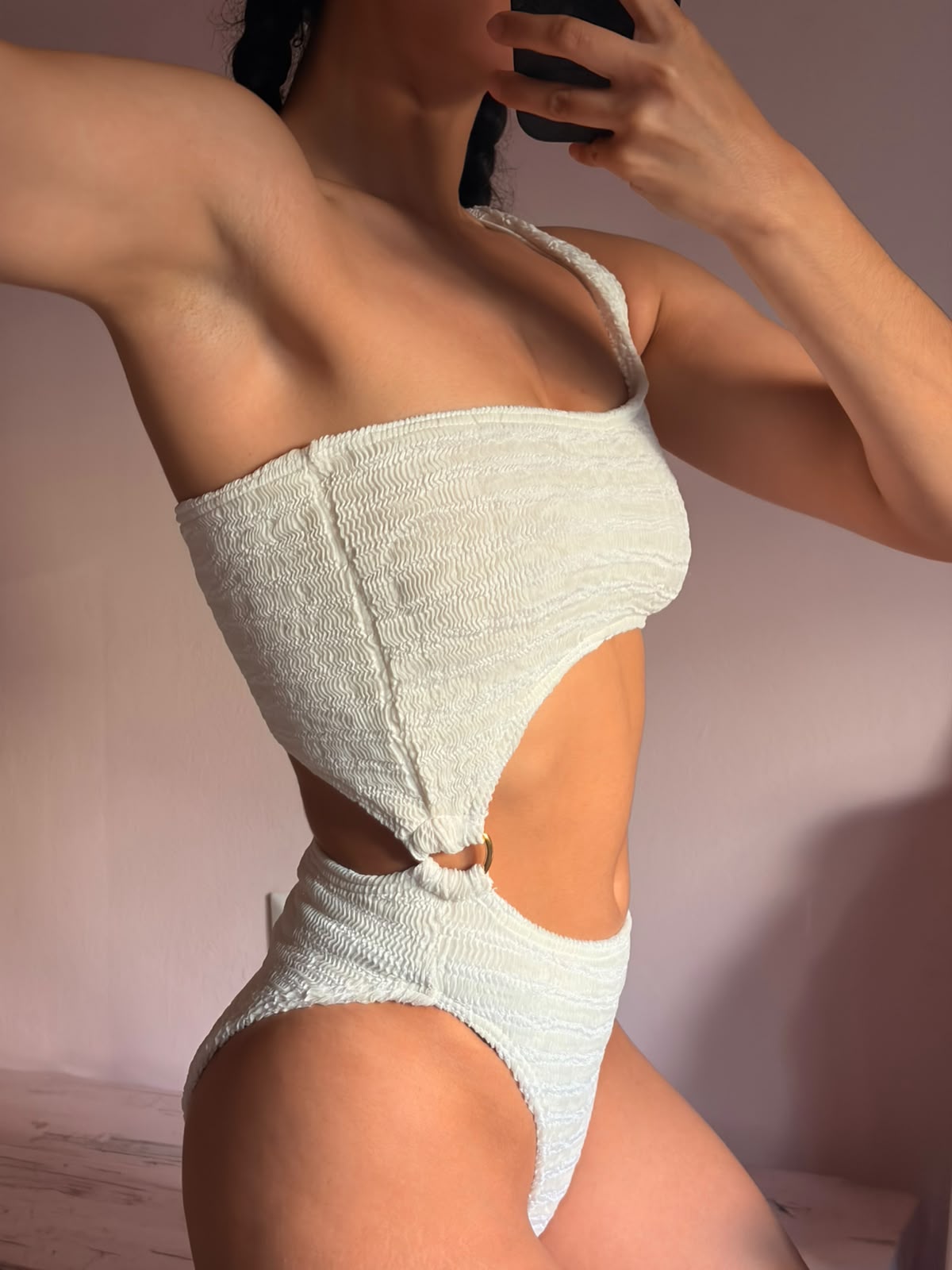 Coraline White One-Shoulder Crinkle Swimsuit