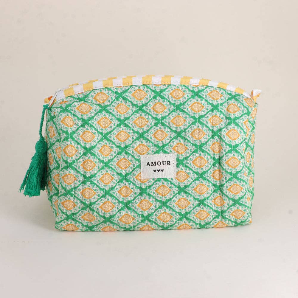 Large pouch with "LOVE" and heart motifs, 100% polyester: Black/ Pink