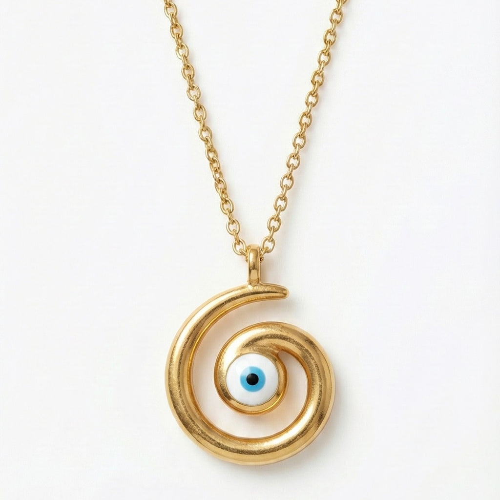 Speira — Gold Spiral Evil Eye Pendant Necklace in Stainless Steel