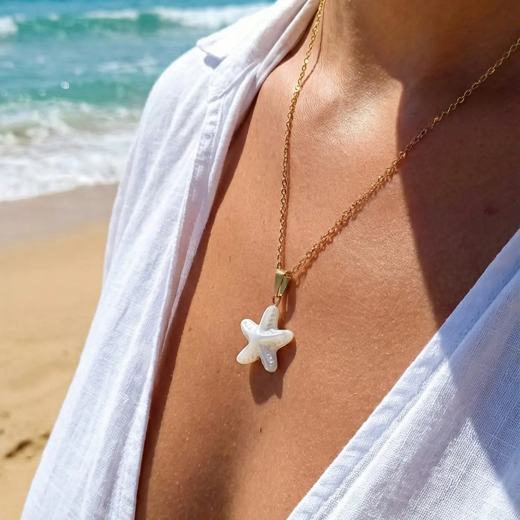 Aster — Mother-of-Pearl Starfish Pendant Necklace on Gold Chain