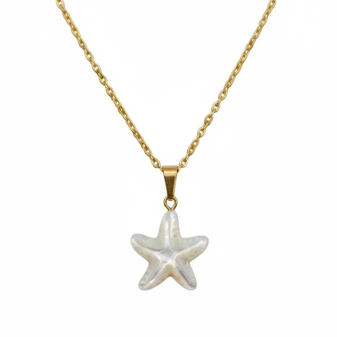 Aster — Mother-of-Pearl Starfish Pendant Necklace on Gold Chain
