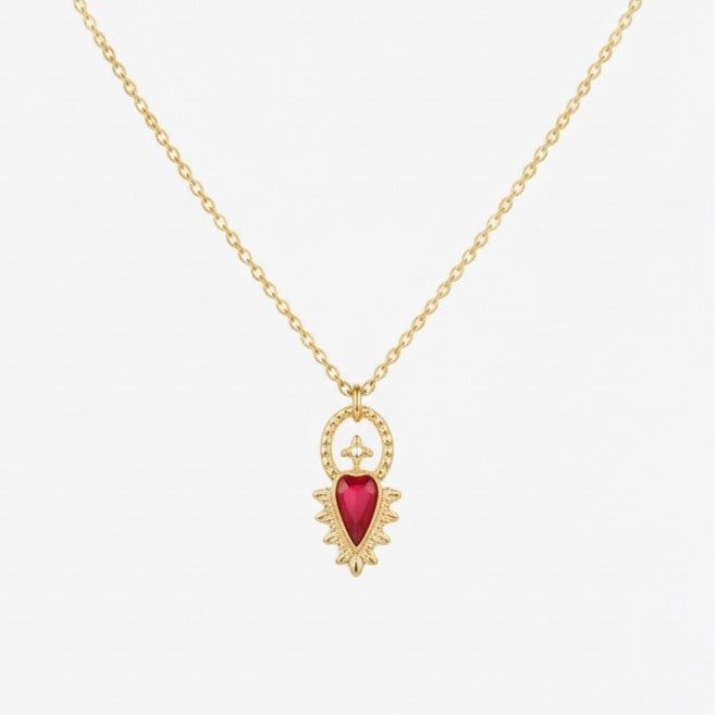 24K Gold Plated Heart Necklace with Red Enamel