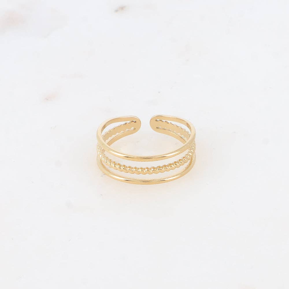 Ring - 3 bands, smooth and twisted: Gold