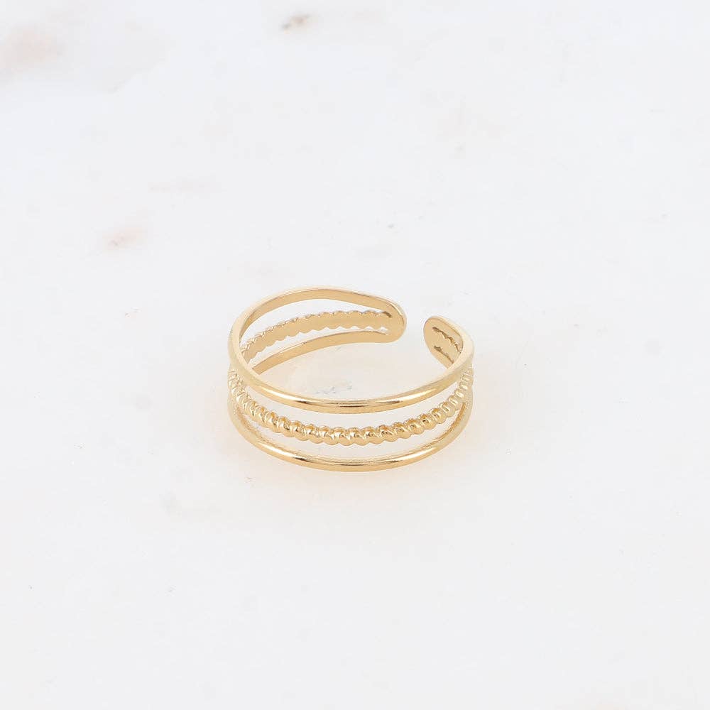 Ring - 3 bands, smooth and twisted: Gold