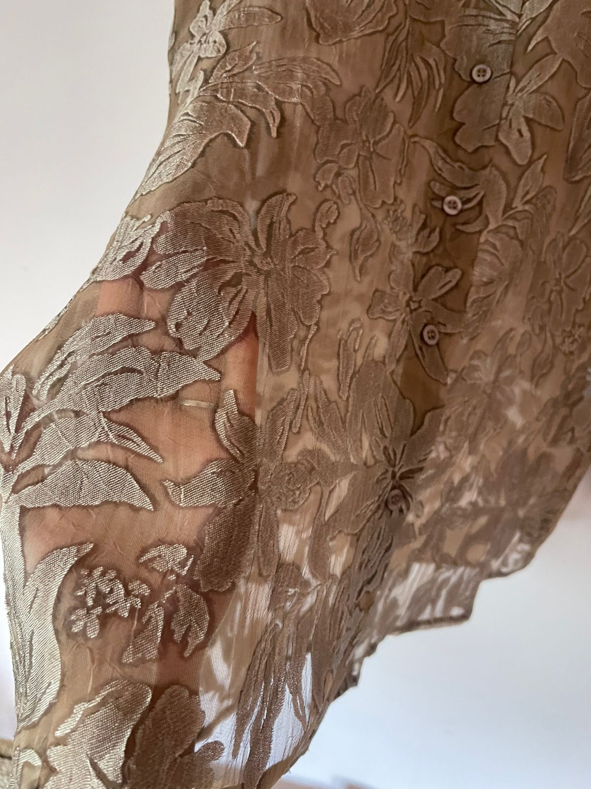 Floral Jacquard Taupe Shirt - Premium Textured Blouse