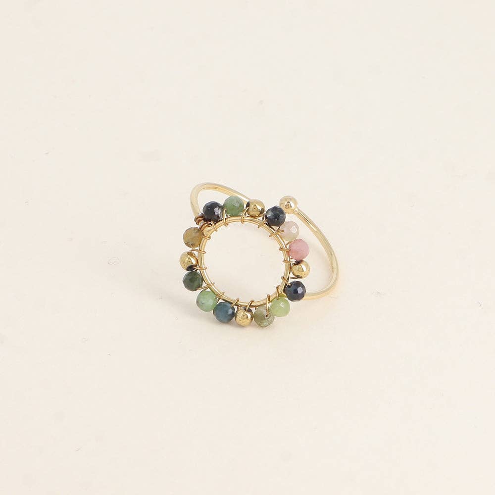 Cody ring - circle and natural stones: Gold / Freshwater Pearl