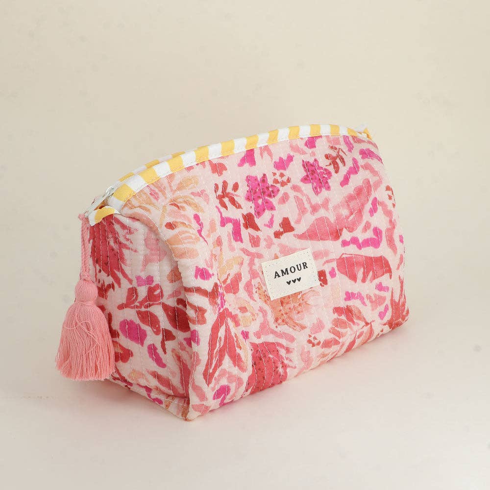 Large pouch with "LOVE" and heart motifs, 100% polyester: Khaki