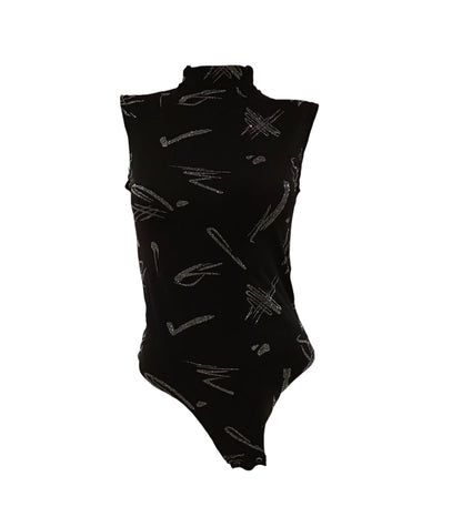 Sleek Noir Glitter Bodysuit Sleeveless