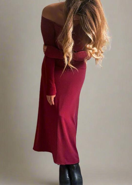 Burgundy One Shoulder Dress