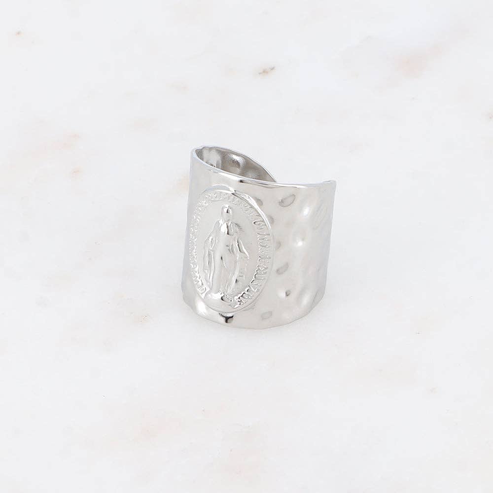 Wide ring - the Madonna with prayer inscription: Gold