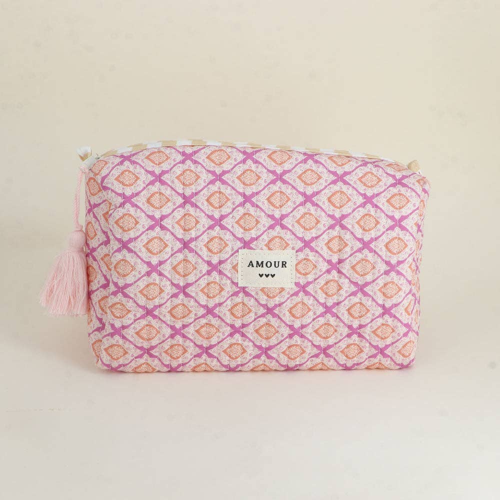 Large pouch with "LOVE" and heart motifs, 100% polyester: Khaki
