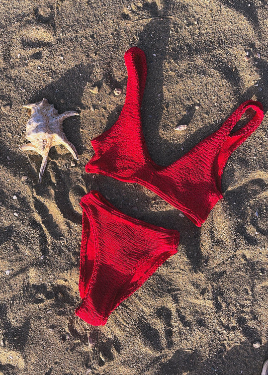 Coraline Crinkle Bikini Set - Red